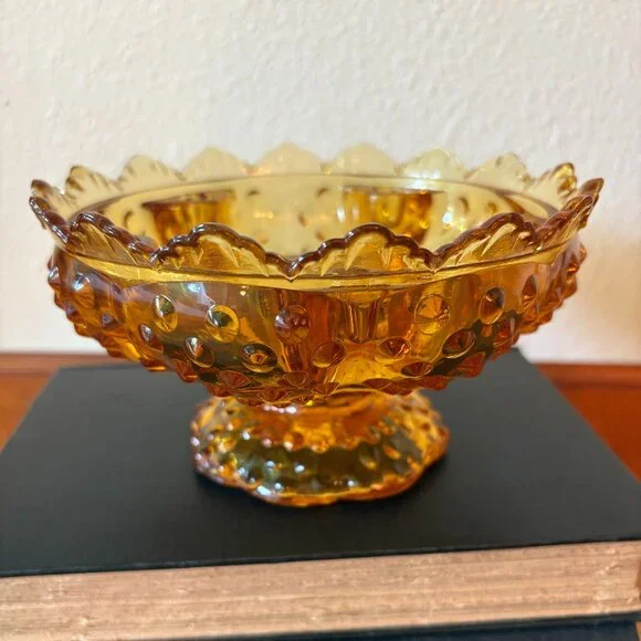 VTG Fenton Amber Glass Hobnail Candle Holder Bowl Centerpiece Bowl Decorative - Picture 1 of 10